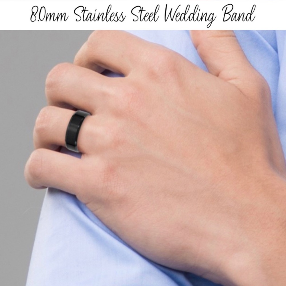 Men's 8.0mm Engravable Brushed Beveled Edge Wedding Band Black Stainless Steel